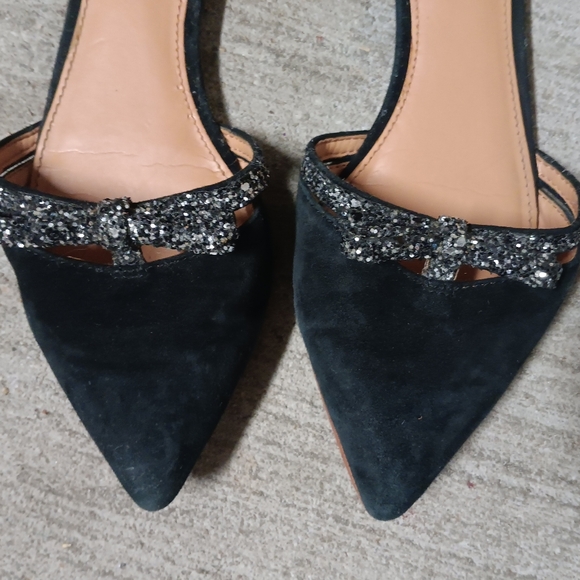 J. Crew Black Suede D'Orsay Flats with Glitter Bow Sz.7.5 - Picture 6 of 9